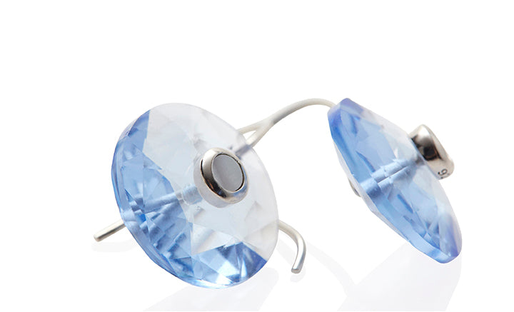 Button Earrings Denim Blue
