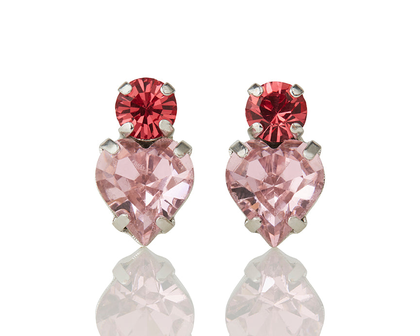 Crystal Heart Studs Pink
