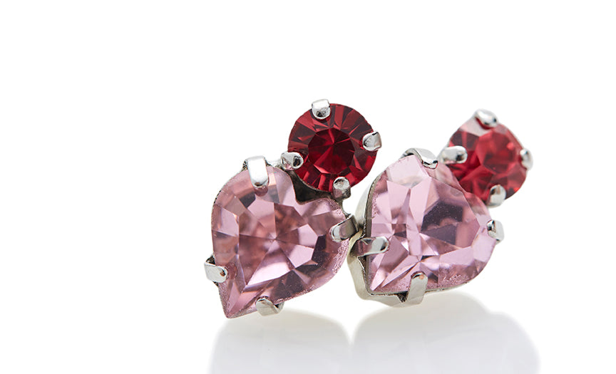 Crystal Heart Studs Pink